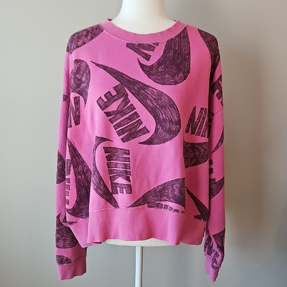 Nike Tops - Nike Icon Clash Pink Scribble Swoosh Cropped Sweatshirt 2X